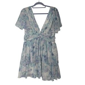 57. Lulus Cotton Candy Sparkle Tie Dye V-Neck Flutter Sleeve Dress XL